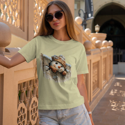 Peeking Snowman Beanie Christmas T-Shirt - Rustic Wood Fence Snowman