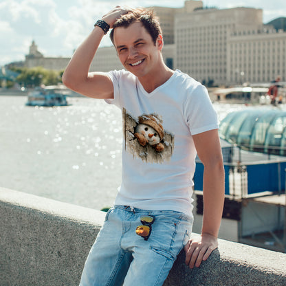 Peeking Snowman Beanie Christmas T-Shirt - Rustic Wood Fence Snowman