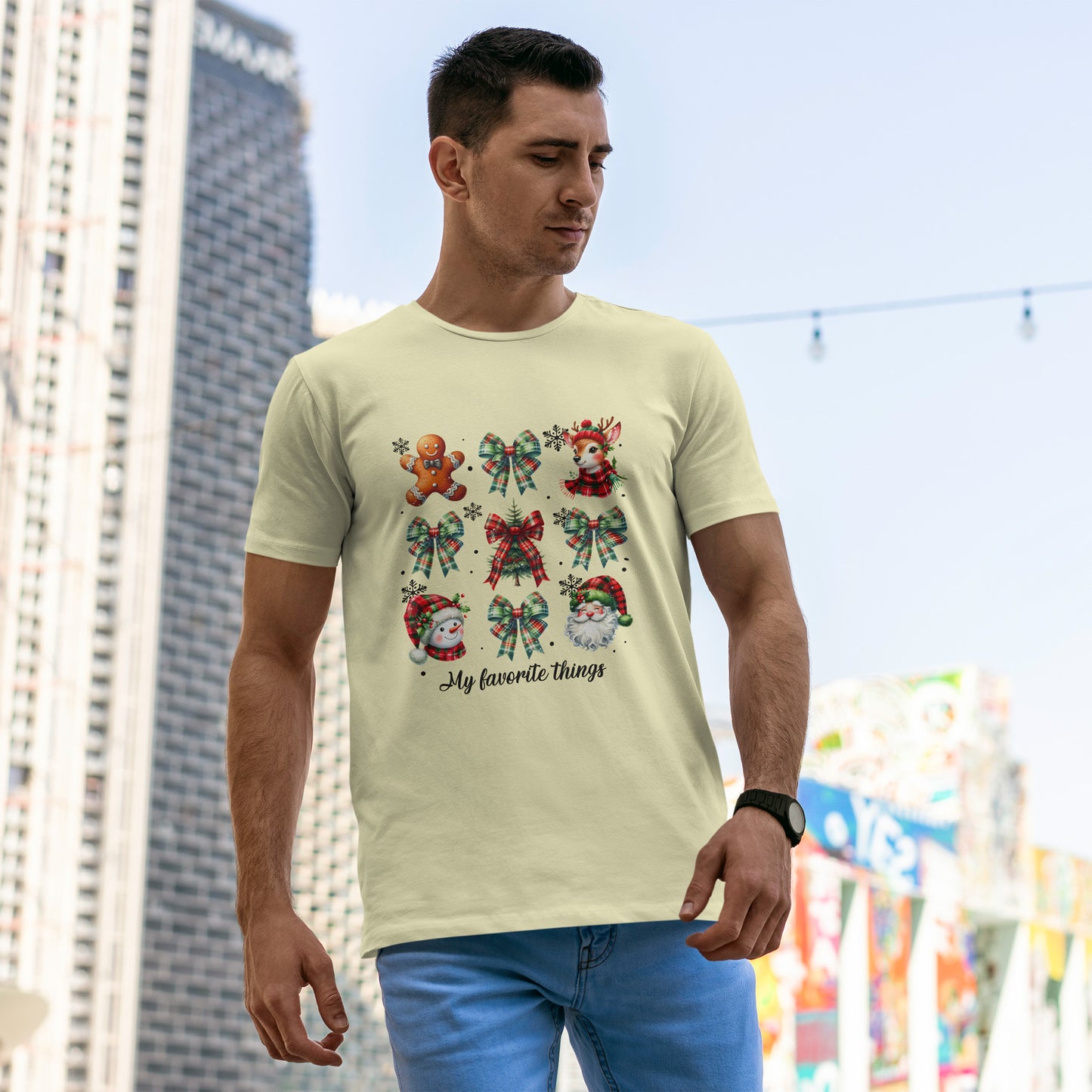 My Favorite Christmas Things Shirt - Plaid Bows Reindeer Gingerbread Tee