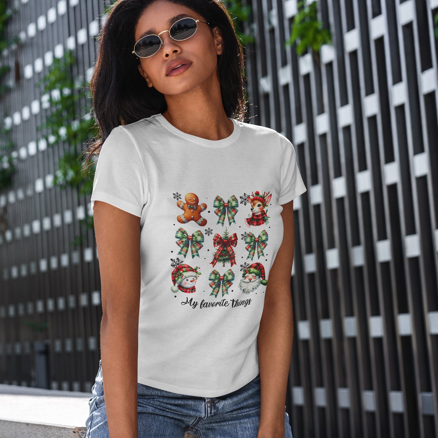 My Favorite Christmas Things Shirt - Plaid Bows Reindeer Gingerbread Tee