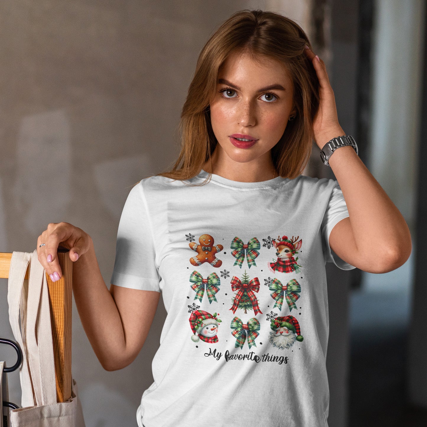 My Favorite Christmas Things Shirt - Plaid Bows Reindeer Gingerbread Tee