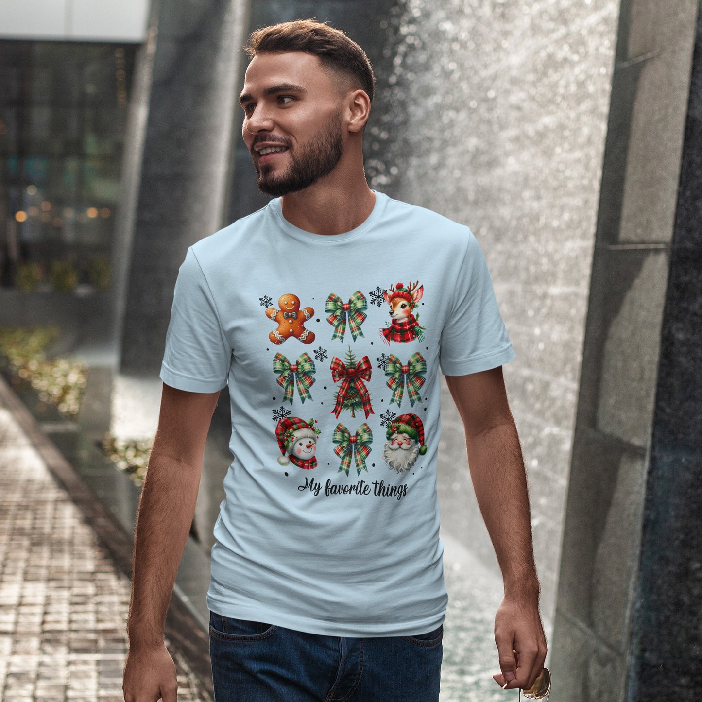 My Favorite Christmas Things Shirt - Plaid Bows Reindeer Gingerbread Tee