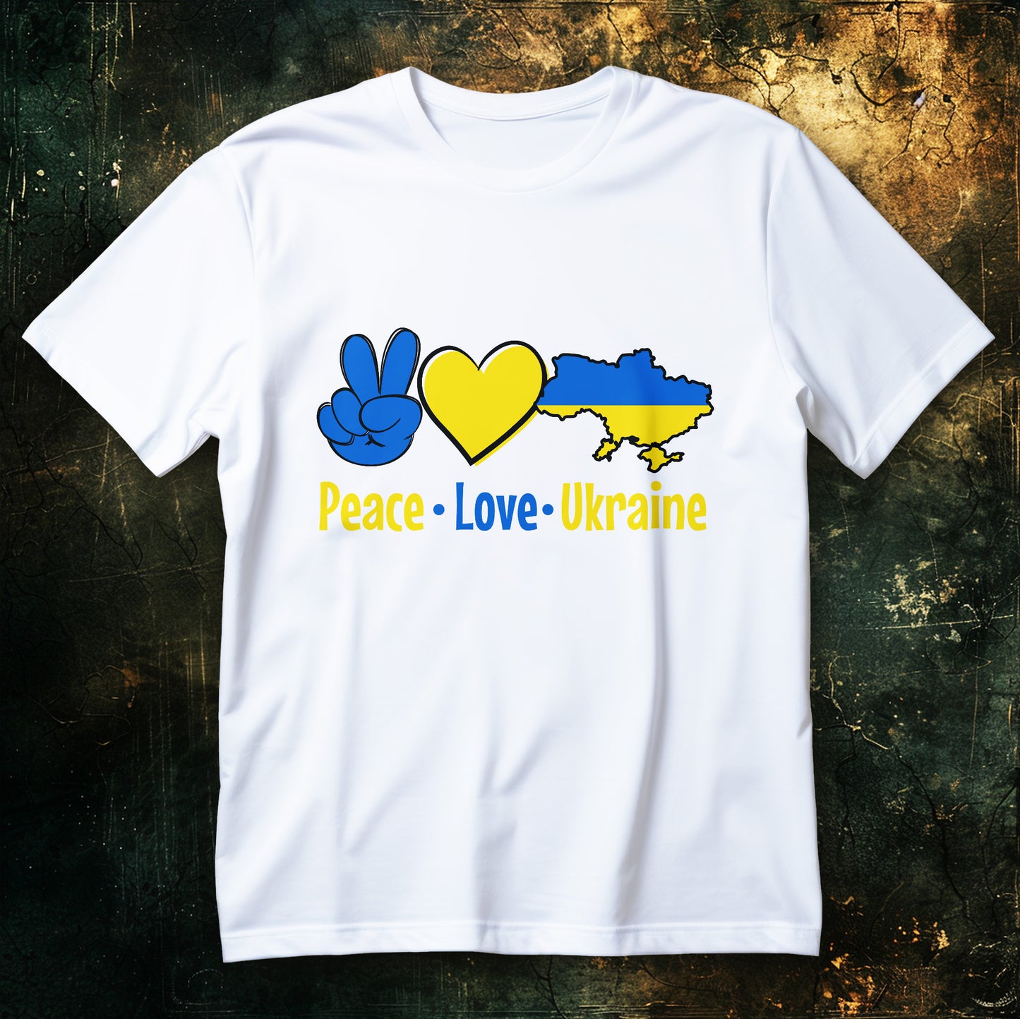 Peace Love Ukraine shirt with blue and yellow map and peace hand