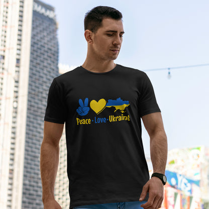 Peace Love Ukraine Shirt - Blue & Yellow Heart Map Tee