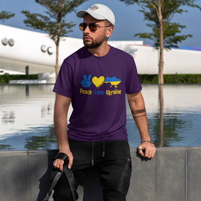 Peace Love Ukraine Shirt - Blue & Yellow Heart Map Tee