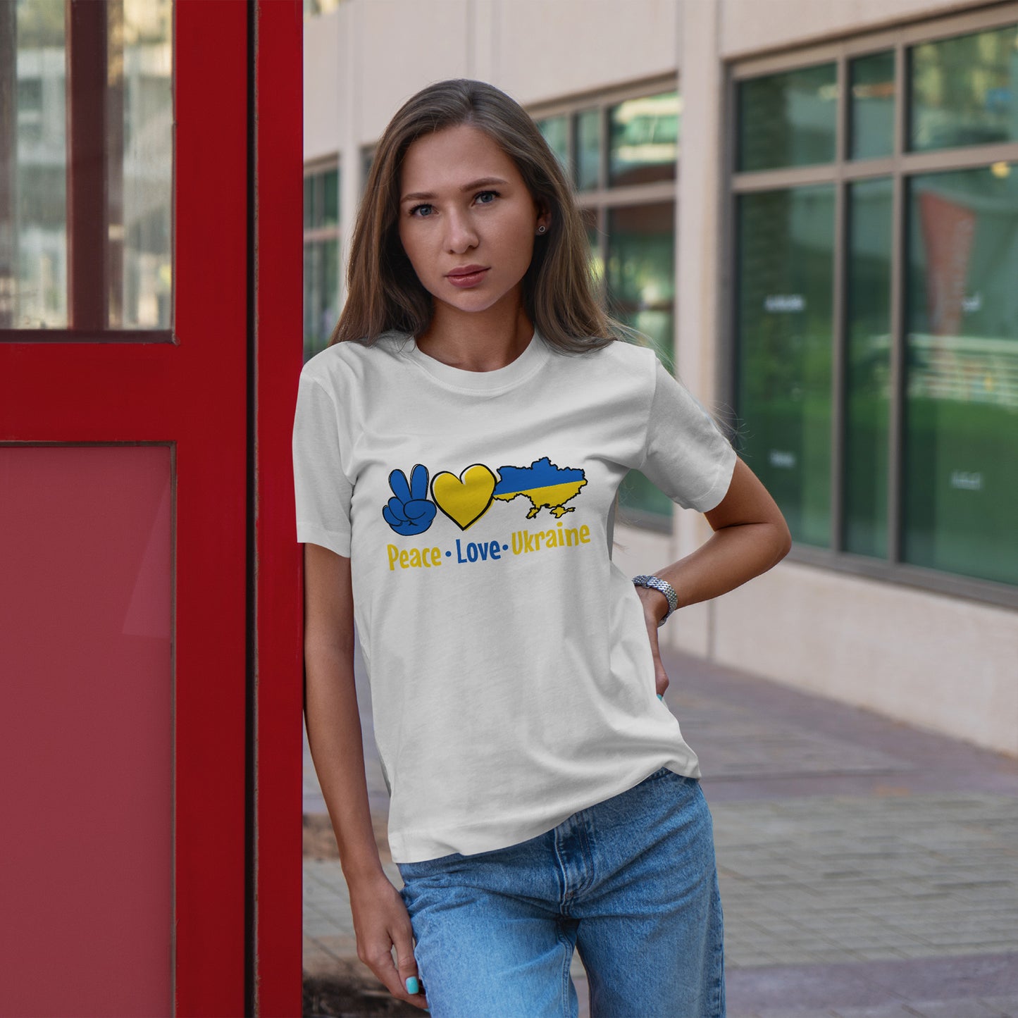Peace Love Ukraine Shirt - Blue & Yellow Heart Map Tee