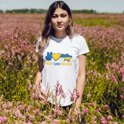 Peace Love Ukraine Shirt - Blue & Yellow Heart Map Tee
