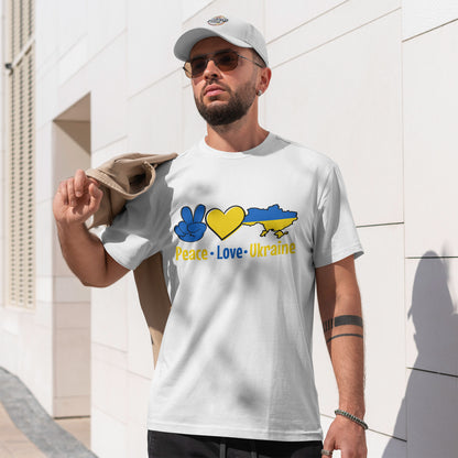 Peace Love Ukraine Shirt - Blue & Yellow Heart Map Tee