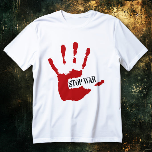 Stop War red handprint peace protest shirt