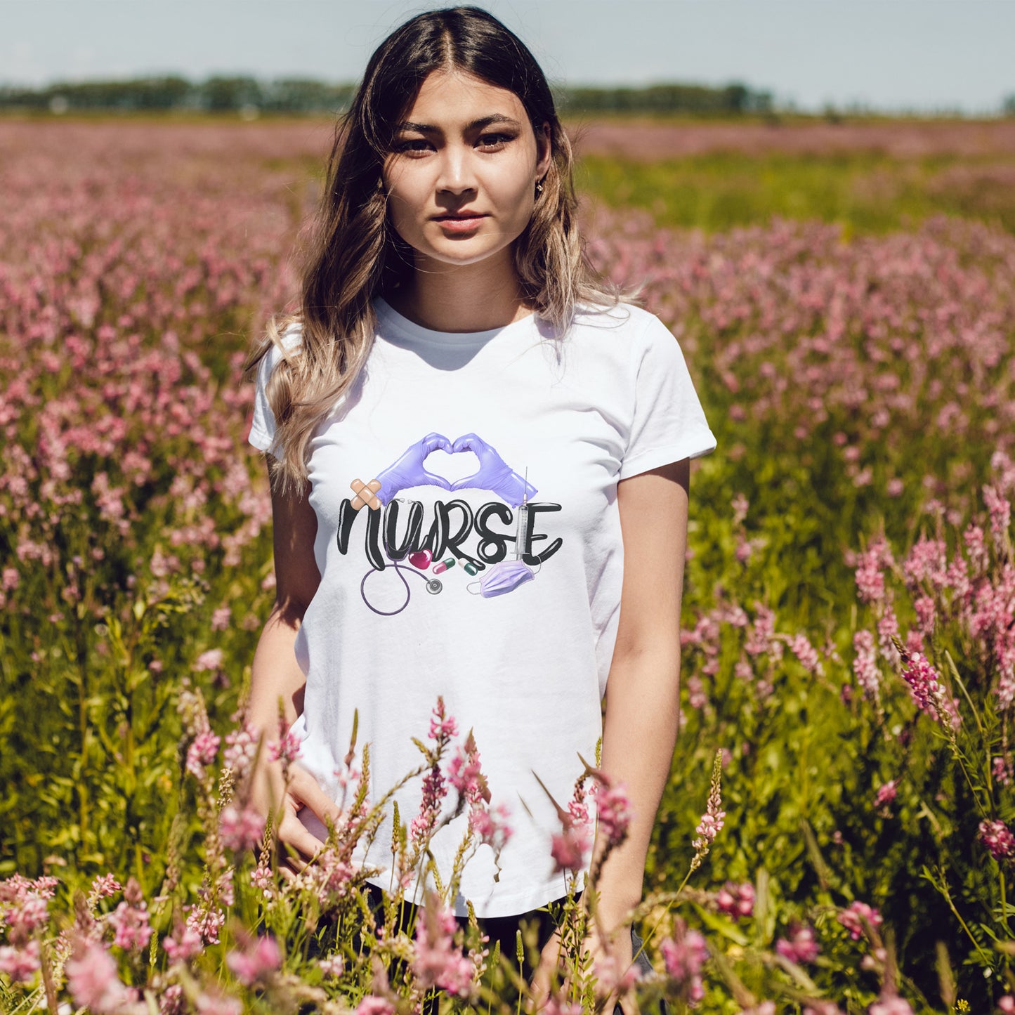 Nurse Heart Hands Shirt - Purple Gloves Love Nurse Tee