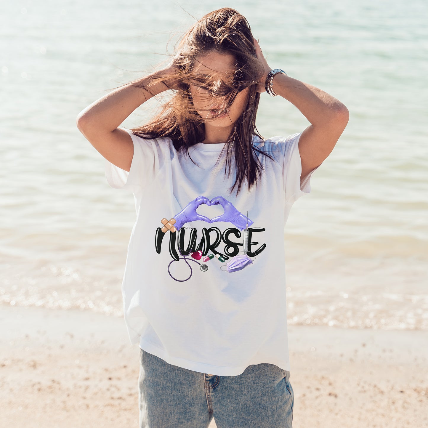 Nurse Heart Hands Shirt - Purple Gloves Love Nurse Tee
