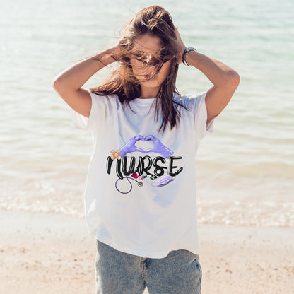 Nurse Heart Hands Shirt - Purple Gloves Love Nurse Tee