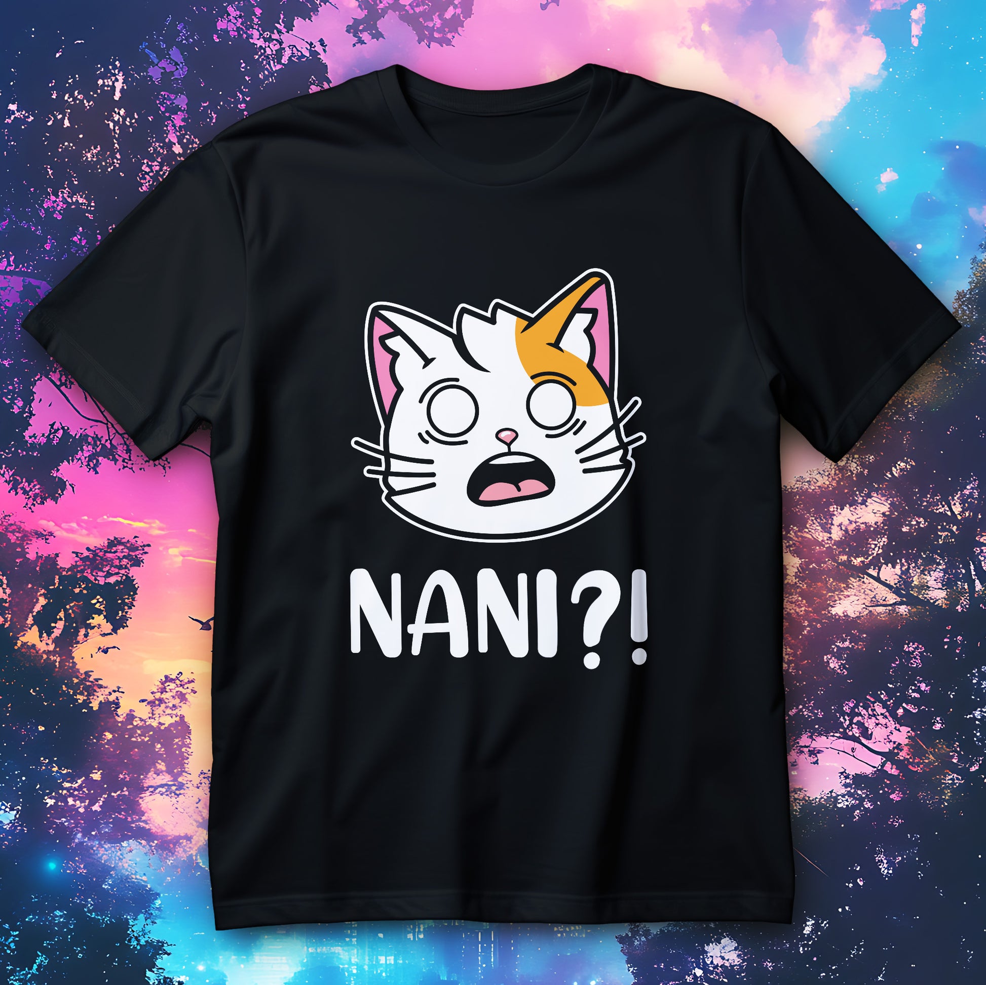 Anime cat NANI kawaii surprise face meme shirt