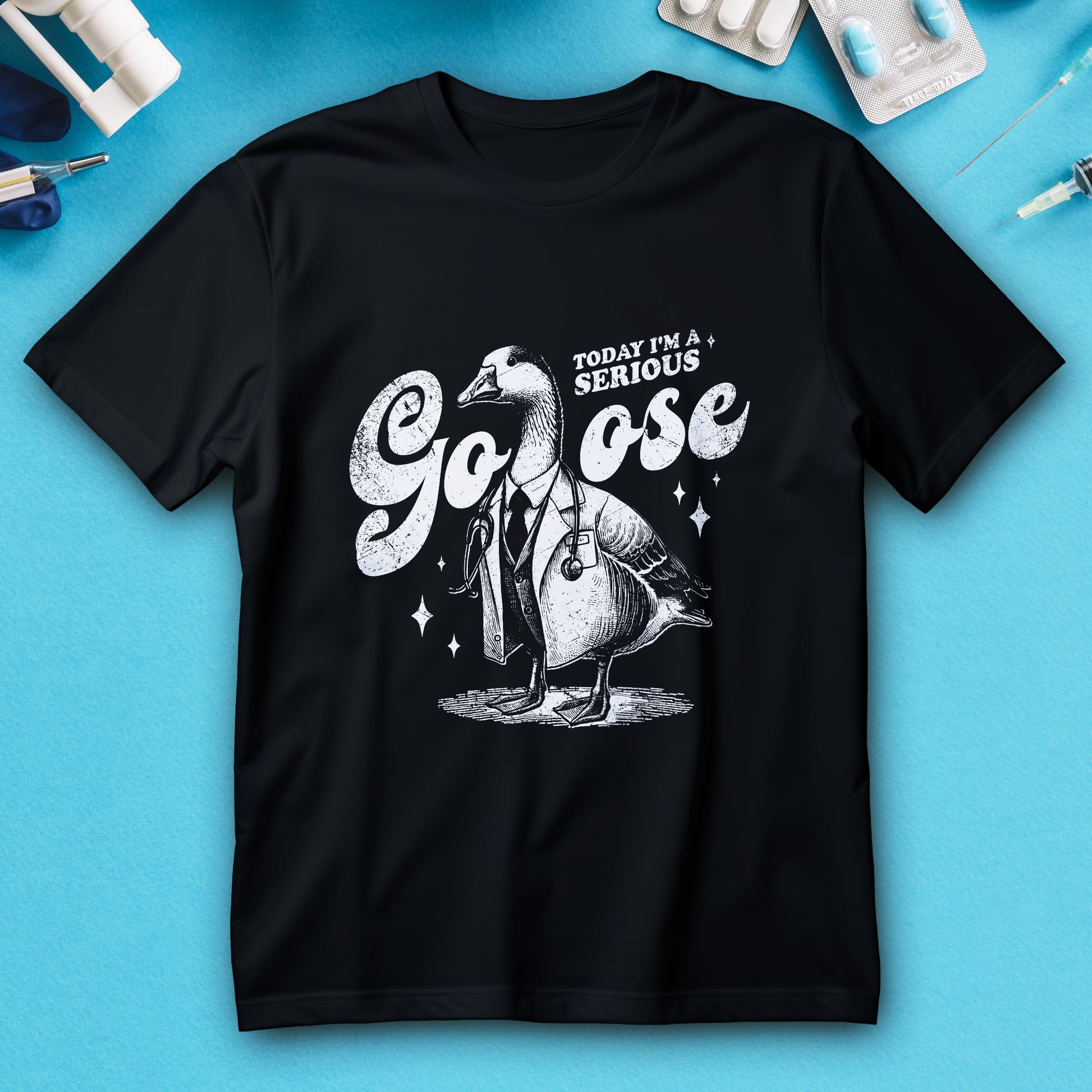 Serious Goose doctor shirt with vintage goose in lab coat and stethoscope