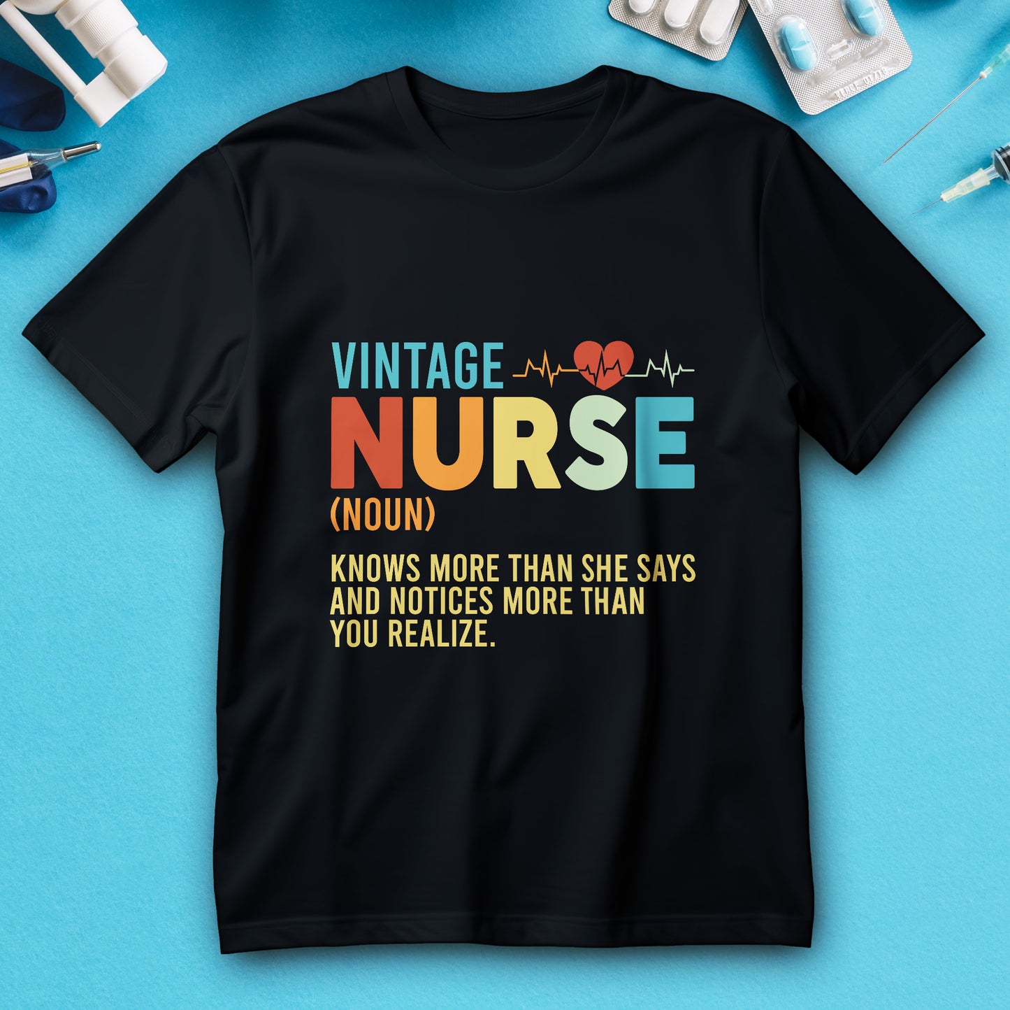 Vintage nurse definition shirt with EKG heart line graphic