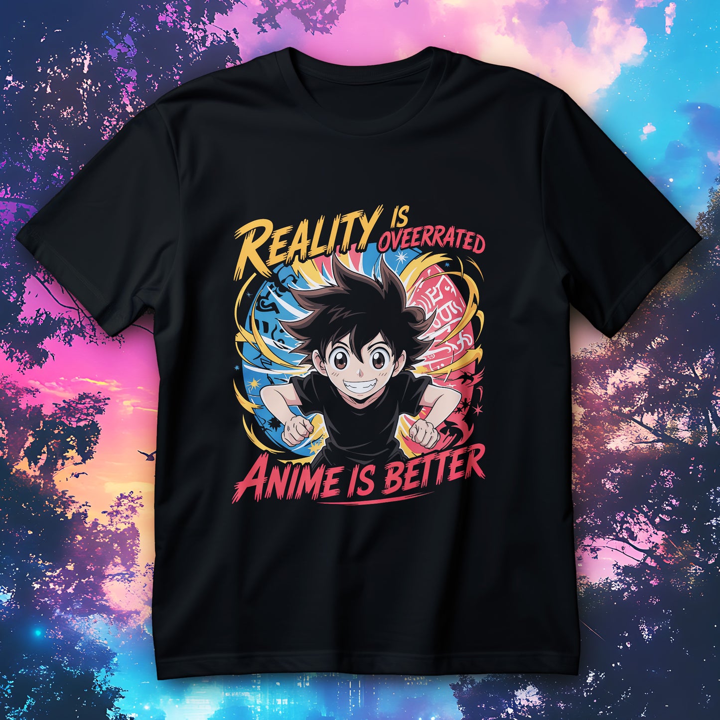Reality is overrated anime shirt with manga hero graphic