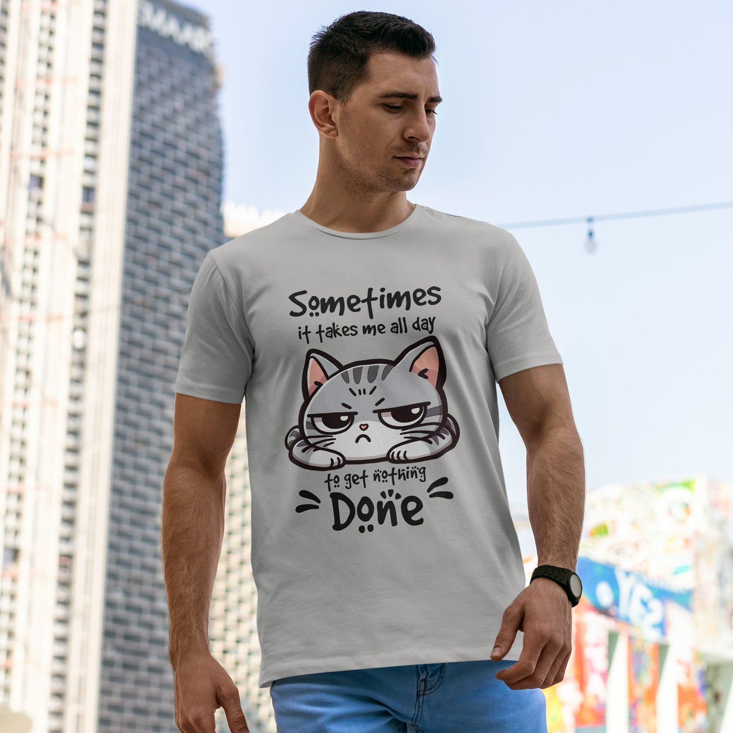 Faules Katzen-Produktivitäts-Shirt – Lustiges Grumpy-Cat-T-Shirt für Homeoffice-Tage