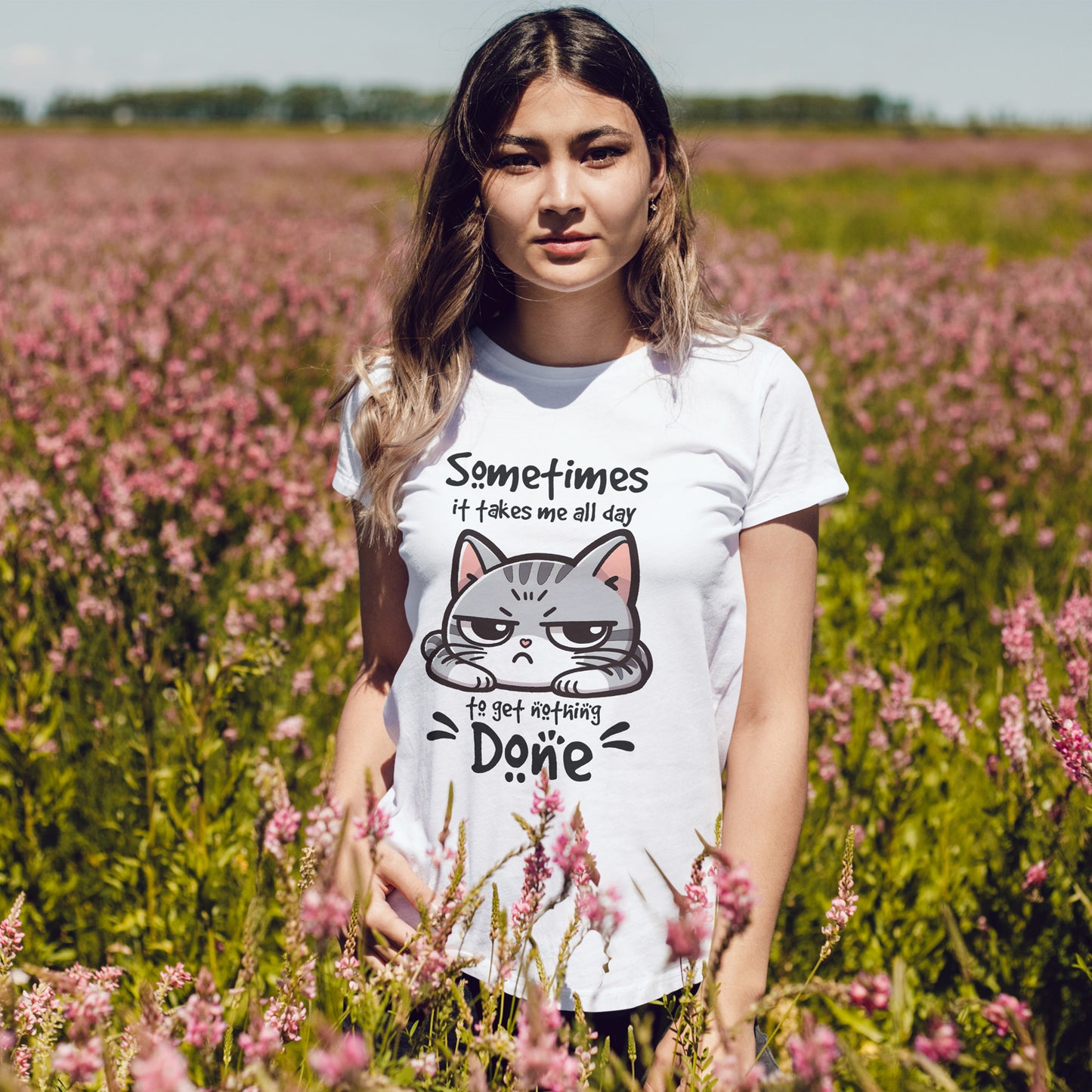 Faules Katzen-Produktivitäts-Shirt – Lustiges Grumpy-Cat-T-Shirt für Homeoffice-Tage