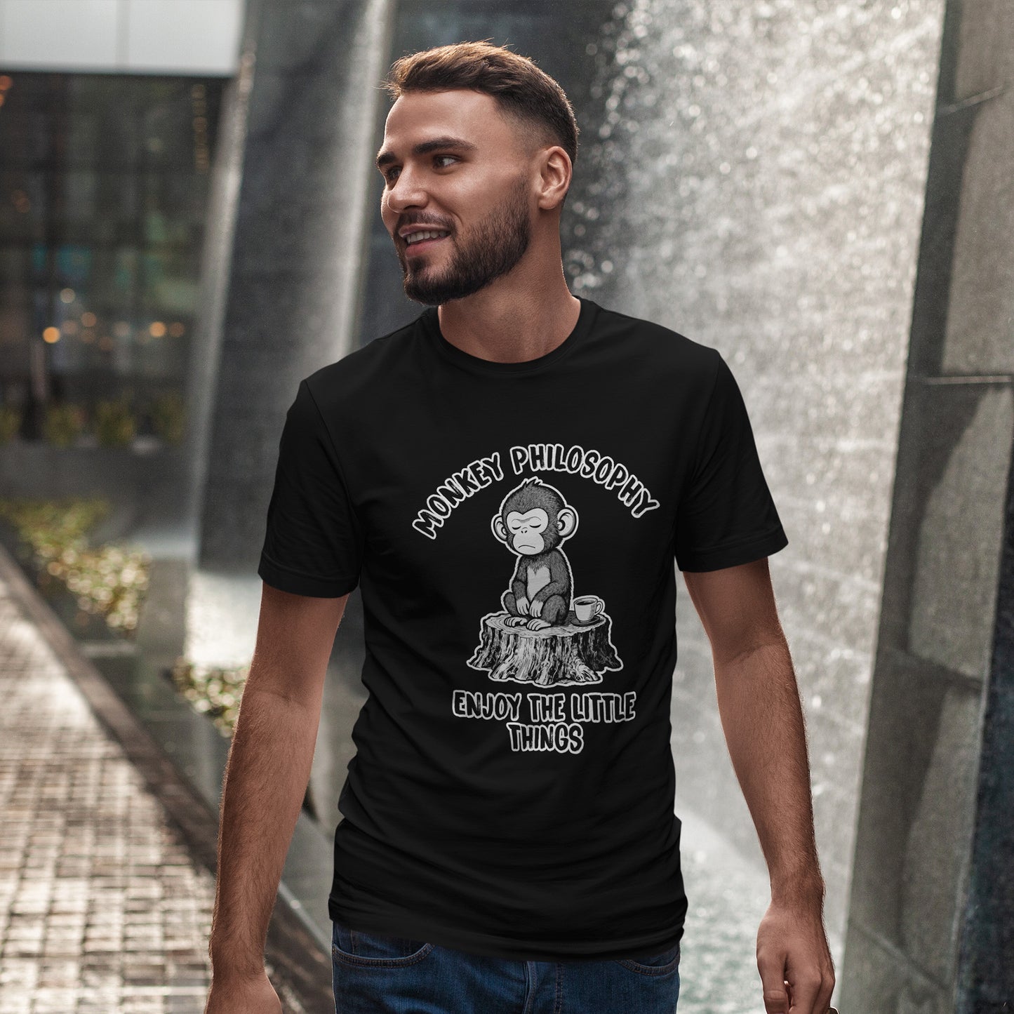 Monkey Philosophy Shirt – Peaceful Coffee Monkey Mindfulness Tee