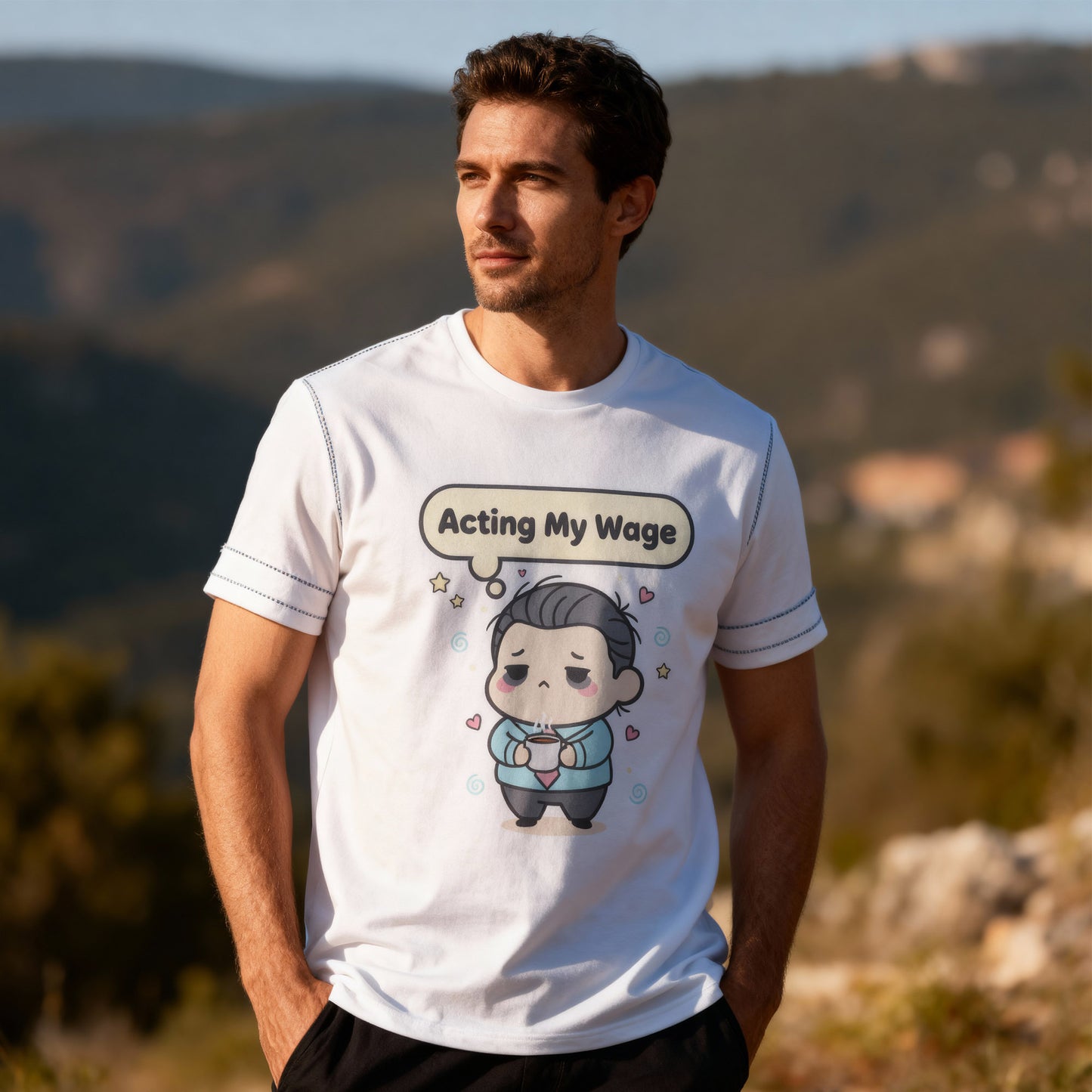 Acting My Wage Shirt – Funny Kawaii Office Worker Coffee Tee