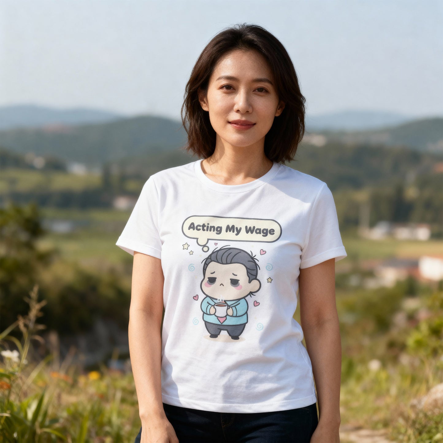 Acting My Wage Shirt – Funny Kawaii Office Worker Coffee Tee