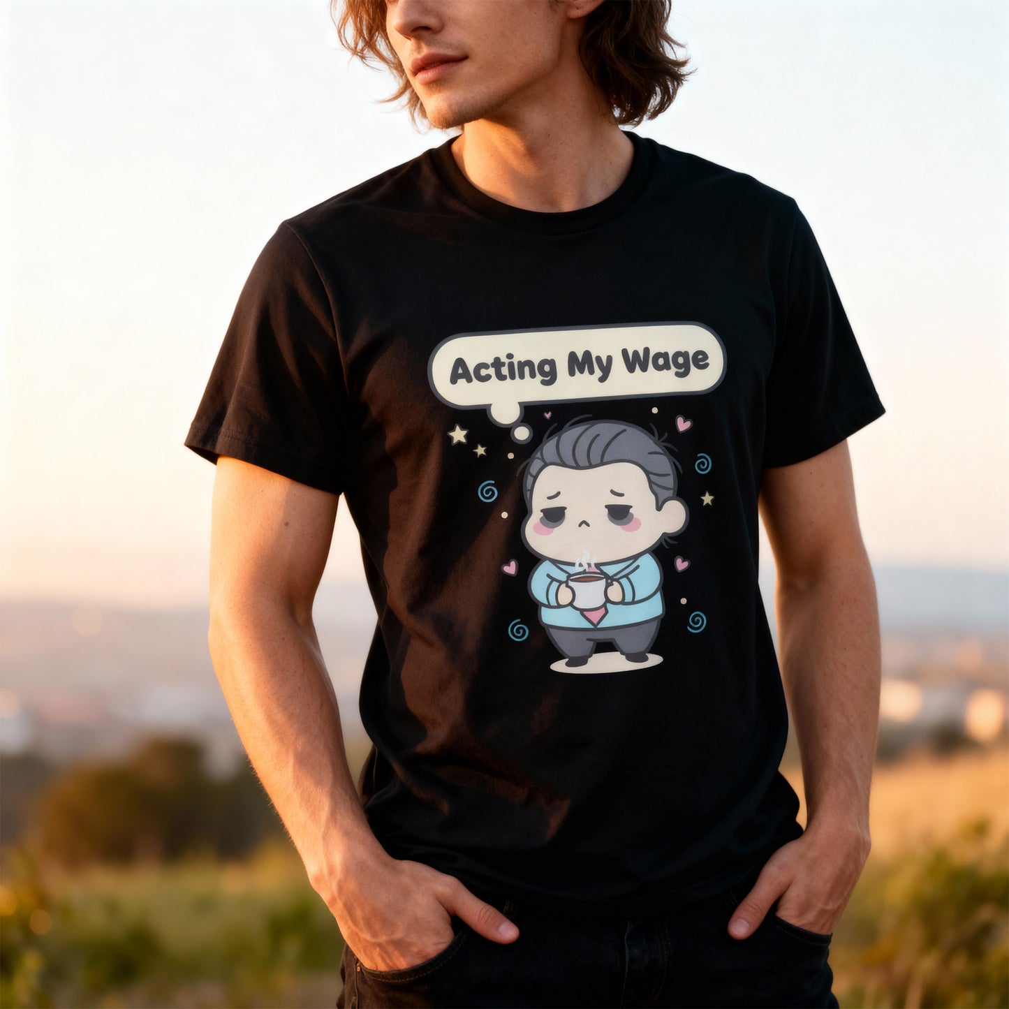 Acting My Wage Shirt – Funny Kawaii Office Worker Coffee Tee