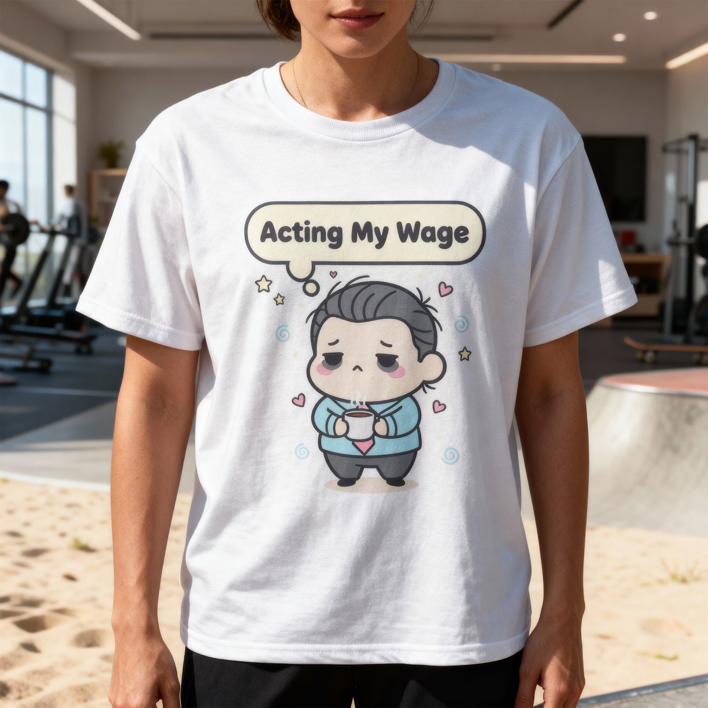 Acting My Wage Shirt – Funny Kawaii Office Worker Coffee Tee