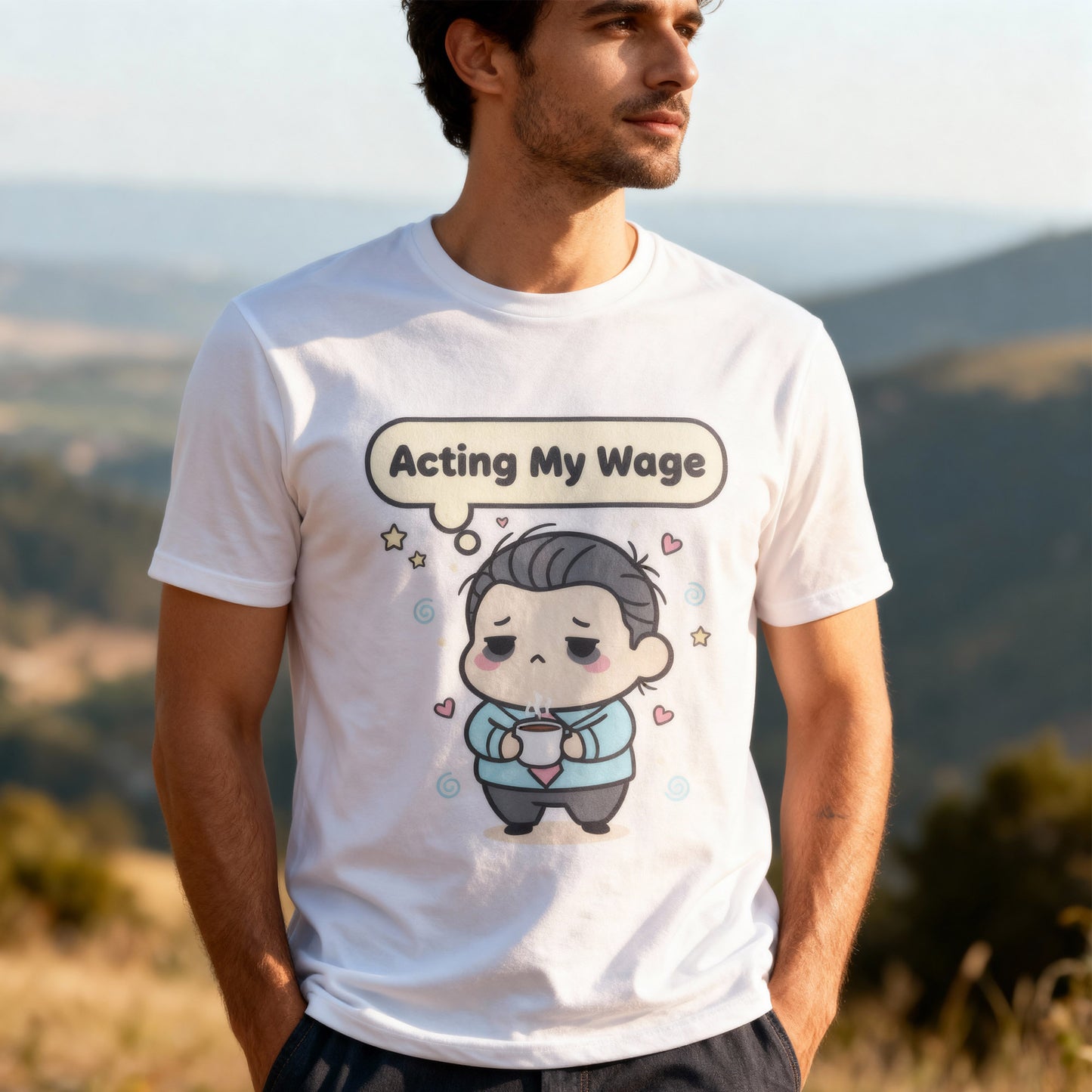 Acting My Wage Shirt – Funny Kawaii Office Worker Coffee Tee