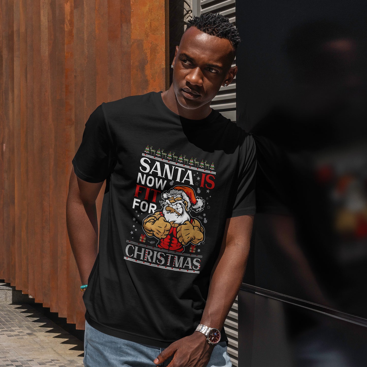 Santa Is Now Fit for Christmas Shirt – Funny Muscle Santa Gym Holiday Tee
