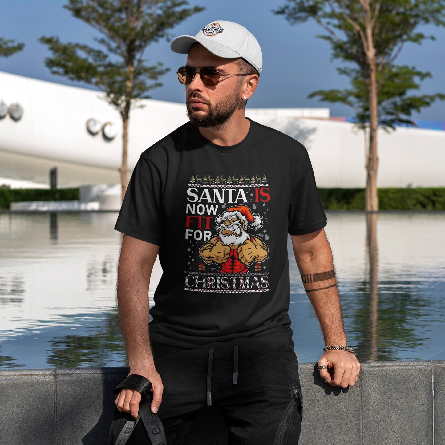 Santa Is Now Fit for Christmas Shirt – Funny Muscle Santa Gym Holiday Tee