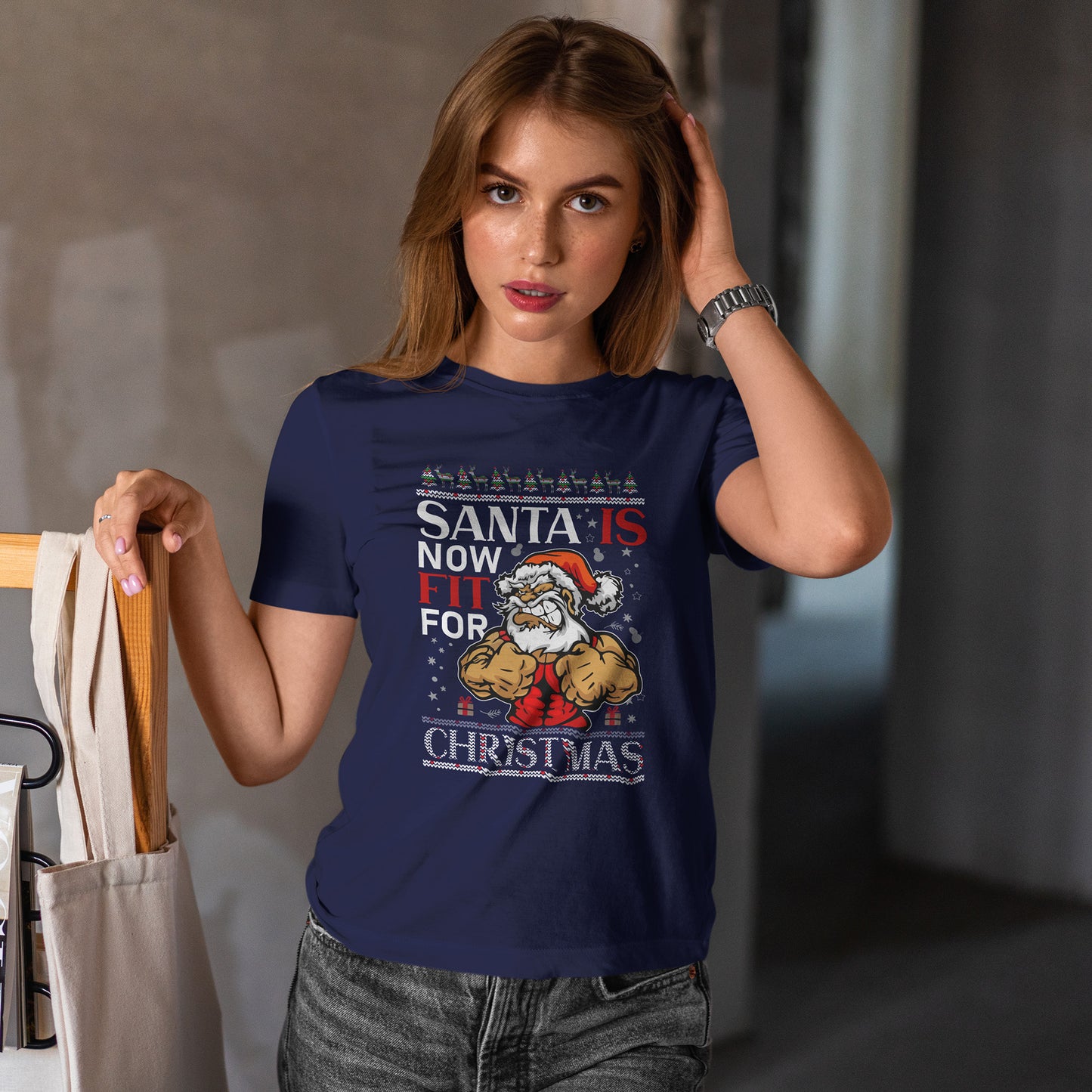 Santa Is Now Fit for Christmas Shirt – Funny Muscle Santa Gym Holiday Tee