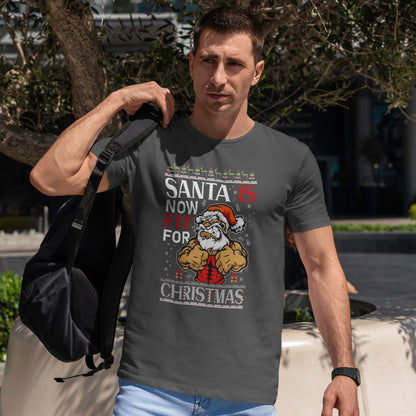 Santa Is Now Fit for Christmas Shirt – Funny Muscle Santa Gym Holiday Tee