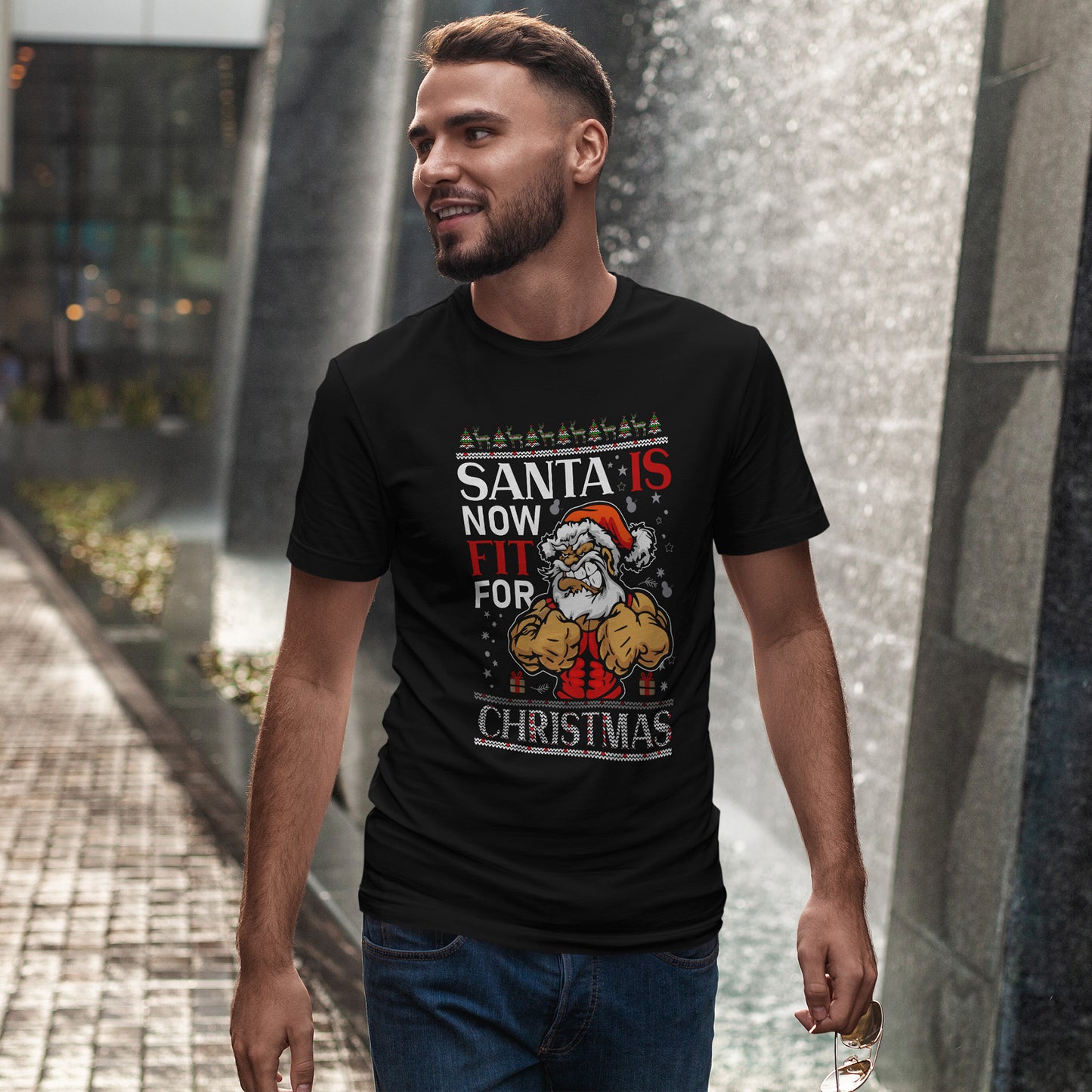 Santa Is Now Fit for Christmas Shirt – Funny Muscle Santa Gym Holiday Tee