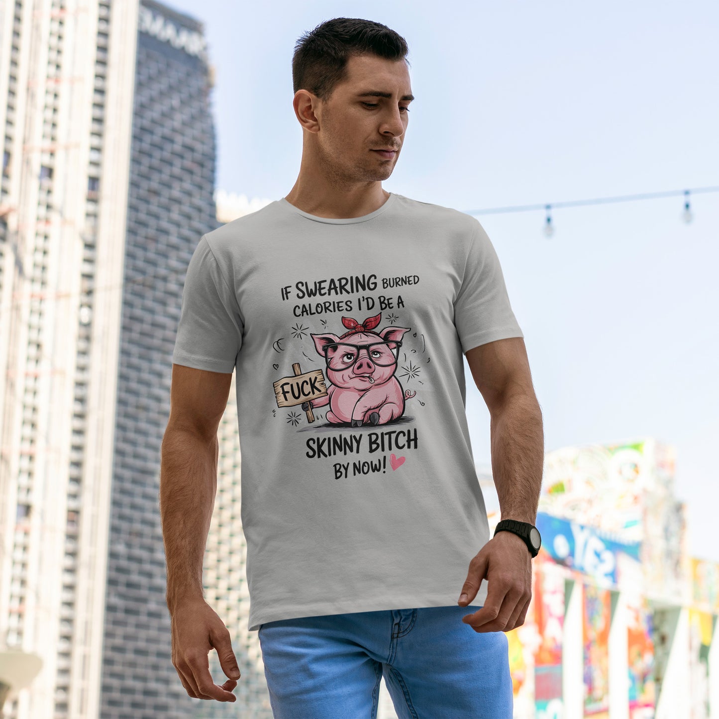 If Swearing Burned Calories Shirt – Funny Pig Graphic Tee