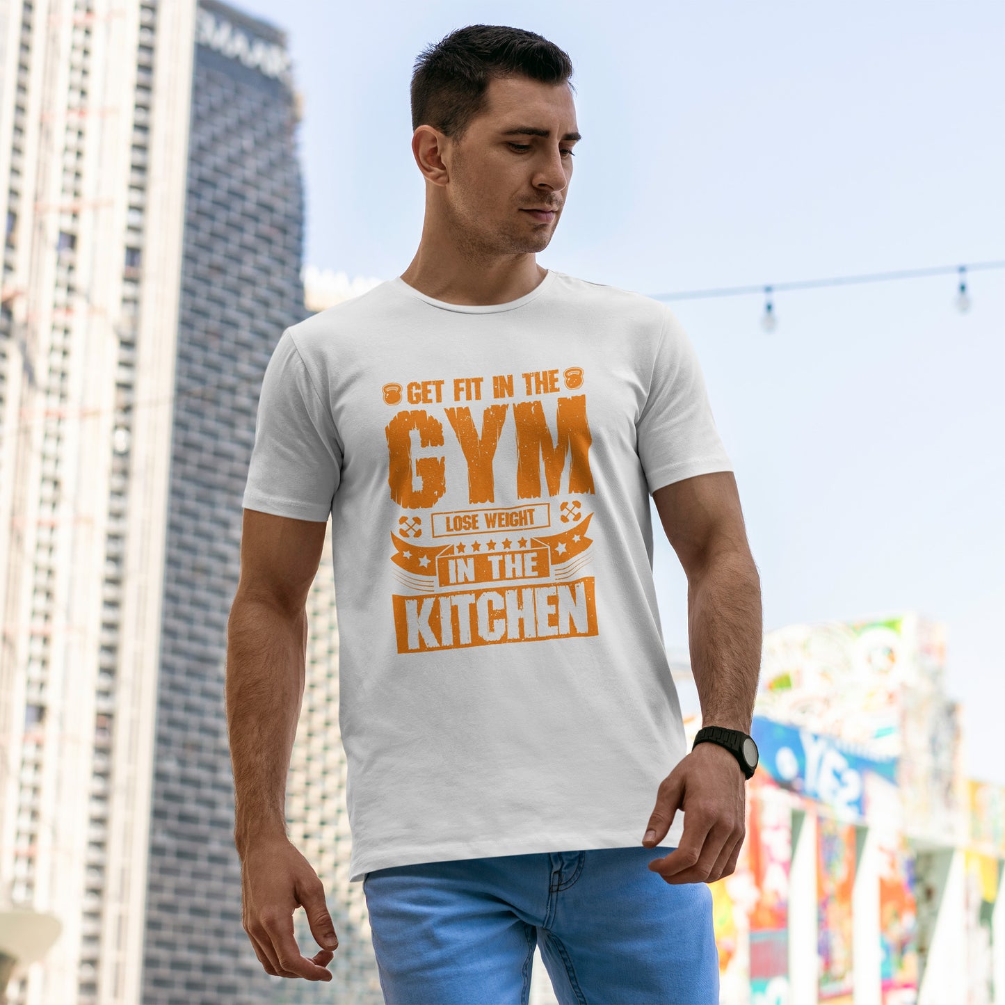 Get Fit in the Gym Lose Weight in the Kitchen Shirt – Fitness Nutrition Tee