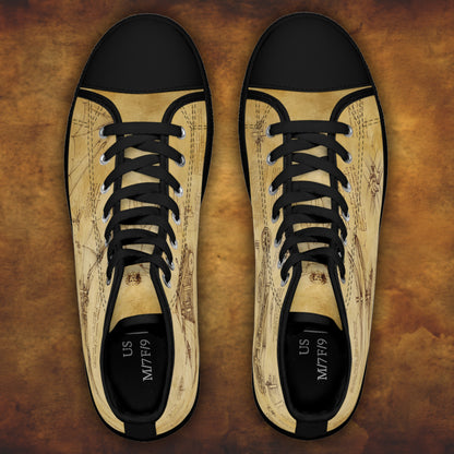 Da Vinci Sketch Damen-Sneaker mit hohem Schaft – Vintage-Pergament-Blaupausen-Schuhe