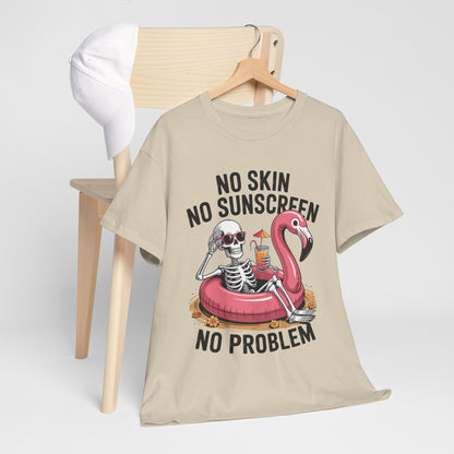 No Skin No Sunscreen T-Shirt - Skeleton Flamingo Summer Tee