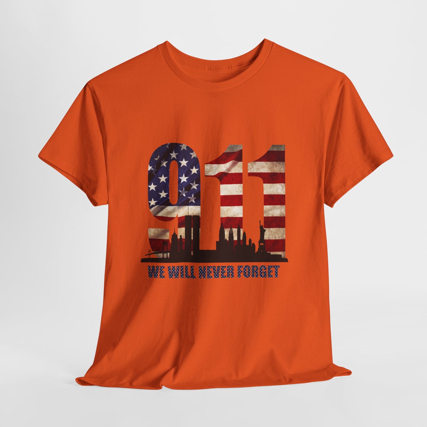 9/11 Memorial Shirt - American Flag NYC Skyline - We Will Never Forget Tribute T-Shirt