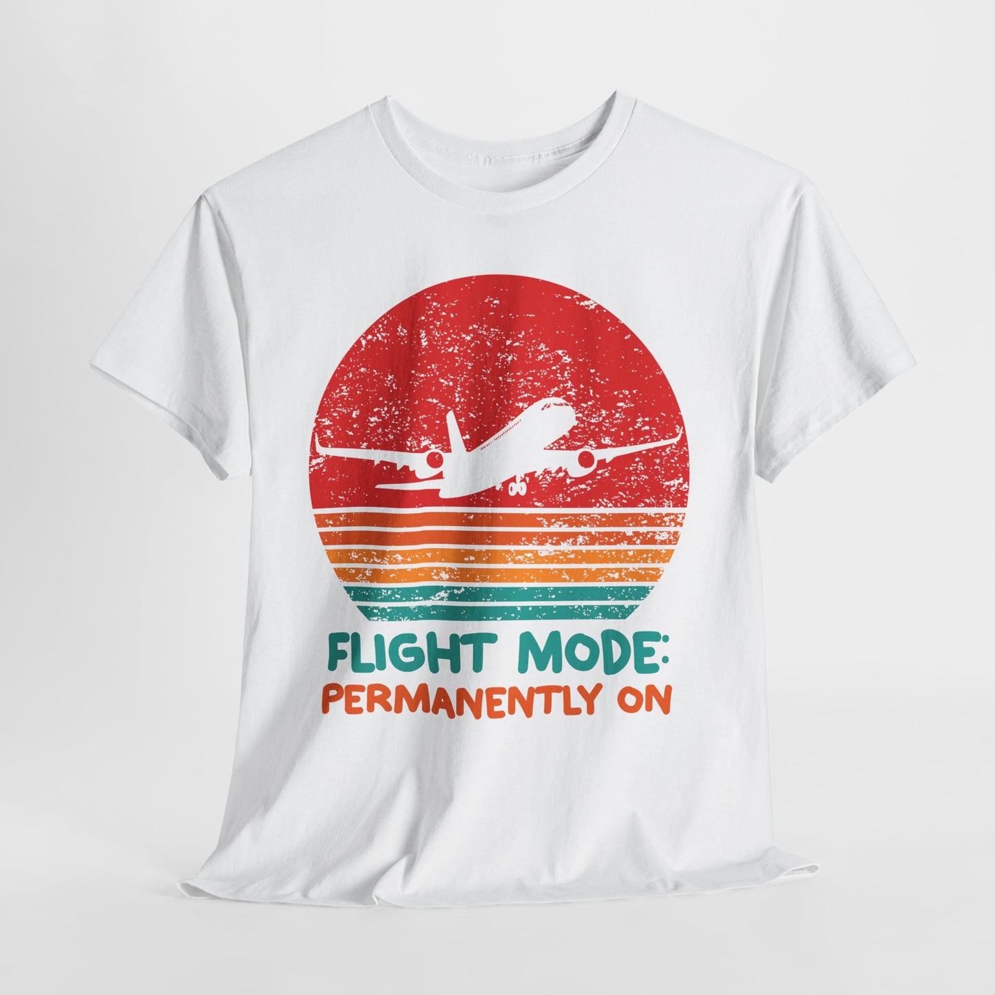 Flight Mode Permanently On T-Shirt - Funny Jet Lag Retro Sunset Tee