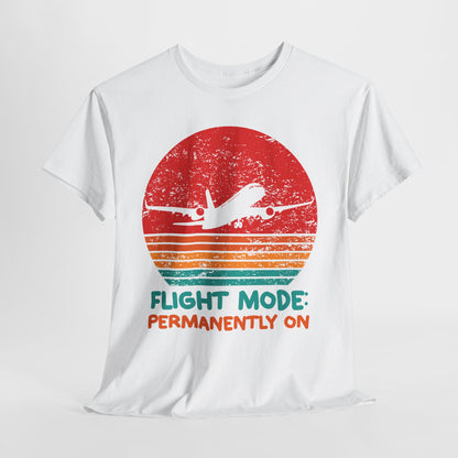 Flight Mode Permanently On T-Shirt - Funny Jet Lag Retro Sunset Tee