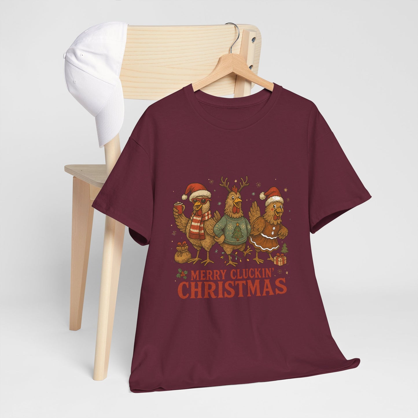 Merry Cluckin' Christmas Chicken T-Shirt - Funny Holiday Farm Tee