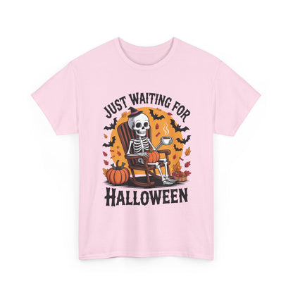 Just Waiting for Halloween T-Shirt - Skeleton Coffee Autumn Vibes Tee