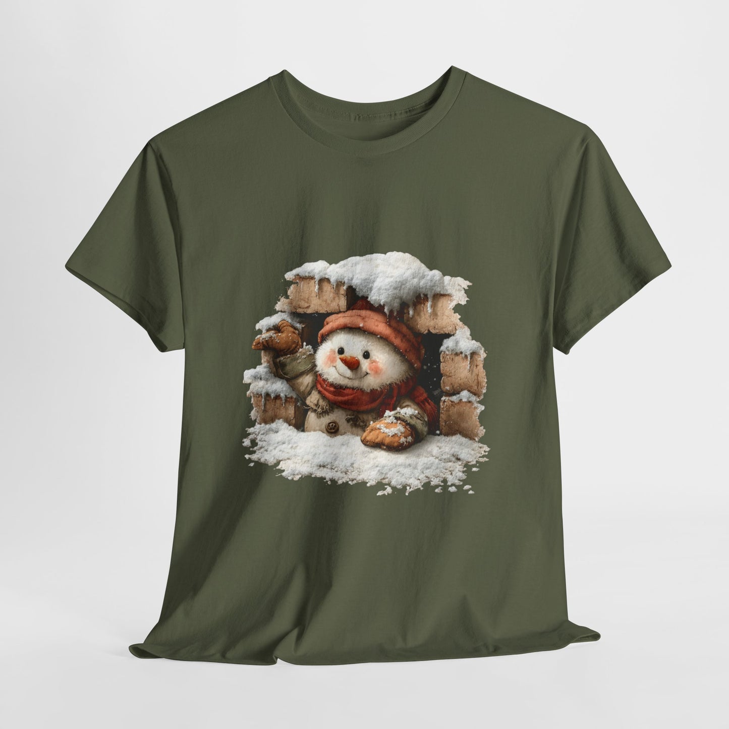 Peeking Snowman Window Christmas - Cute Snowy Brick Window Snowman Tee