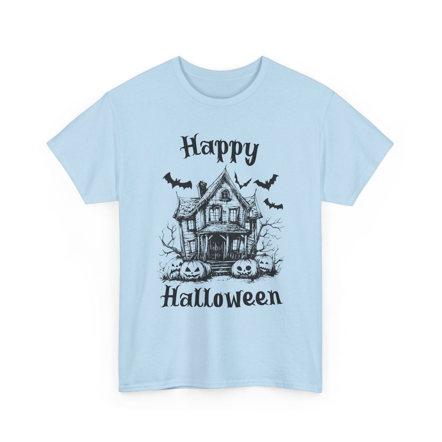 Vintage Haunted House Halloween T-Shirt - Gothic Pumpkins & Bats Tee