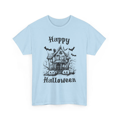 Vintage Haunted House Halloween T-Shirt - Gothic Pumpkins & Bats Tee