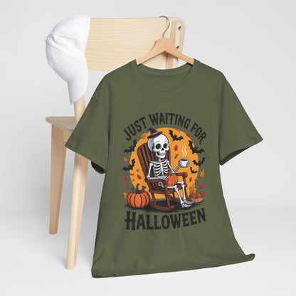 Just Waiting for Halloween T-Shirt - Skeleton Coffee Autumn Vibes Tee