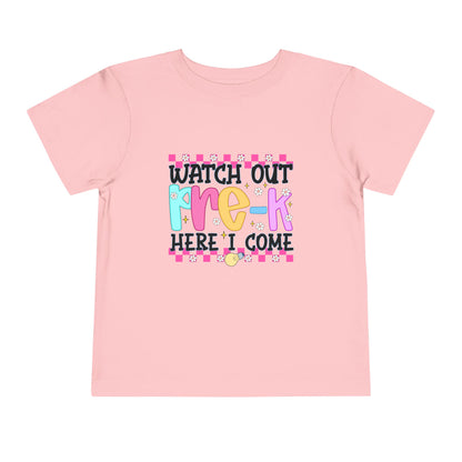 Watch Out Pre-K Shirt - Cute Toddler Back to School Tee, Preschool Here I Come Shirt for Kids, Colorful First Day of Pre-K Outfit