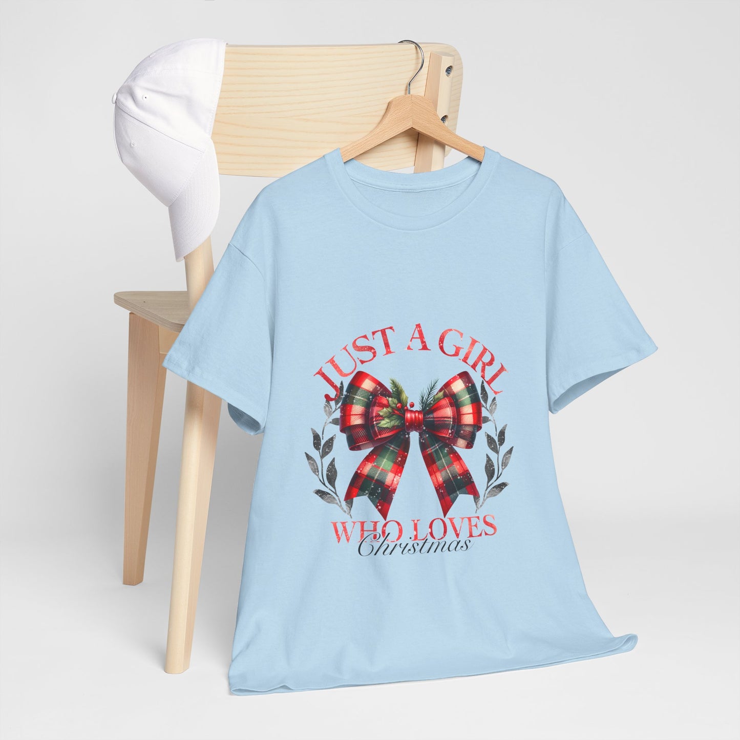 Just a Girl Who Loves Christmas - Tartan Plaid Bow Wreath Tee