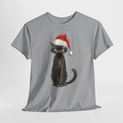 Black Cat Santa Hat Christmas Shirt - Grumpy Holiday Cat Tee