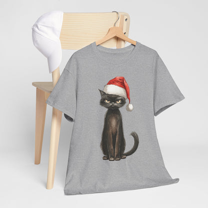 Black Cat Santa Hat Christmas Shirt - Grumpy Holiday Cat Tee
